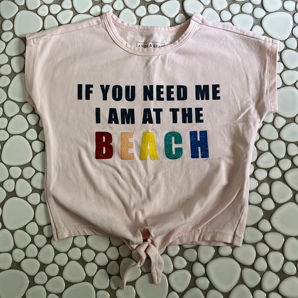 Andy & Evan Pink Short Sleeve Sparkle Rainbow Knot Hem Beach T-Shirt Girls Sz 2T - Picture 2 of 9